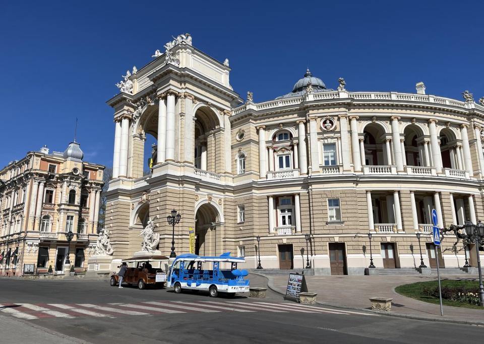 Odesa's opera house, formerly protected with sandbags.