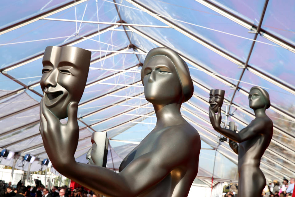 A view of the red carpet at the 20th annual Screen Actors Guild Awards at the Shrine Auditorium on Saturday, Jan. 18, 2014, in Los Angeles. (Photo by Matt Sayles/Invision/AP)