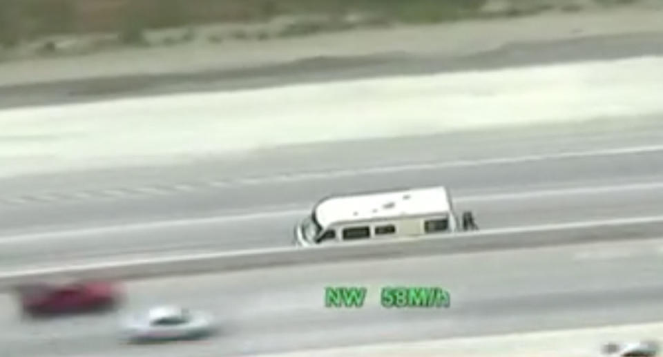The motorhome led police along the 101 Ventura Freeway at speeds of around 90km/h. Source: Sunrise