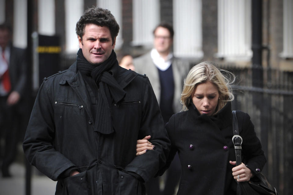 Former New Zealand cricketer Chris Cairns and wife Melanie Croser return to the High Court in central London on March 5, 2012, after a lunch break in a hearing in a libel case Cairns has brought against ex-chairman of India's cricket IPL Lalit Modi. Former New Zealand cricket captain Cairns asked the High Court for substantial libel damages over an accusation of match-fixing which had turned his achievements to "dust". Cairns, 41, who notched up the rare double of 200 wickets and 3,000 runs in his 62 Tests, is suing Lalit Modi, ex-chairman of Twenty20 franchise the Indian Premier League (IPL) over an "unequivocal allegation" on Twitter.