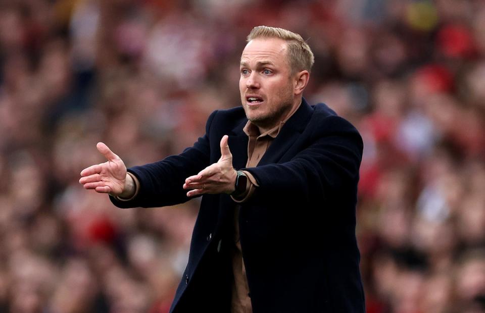 Jonas Eidevall reacts during Arsenal’s 0-0 draw at home to Everton  (The FA via Getty Images)