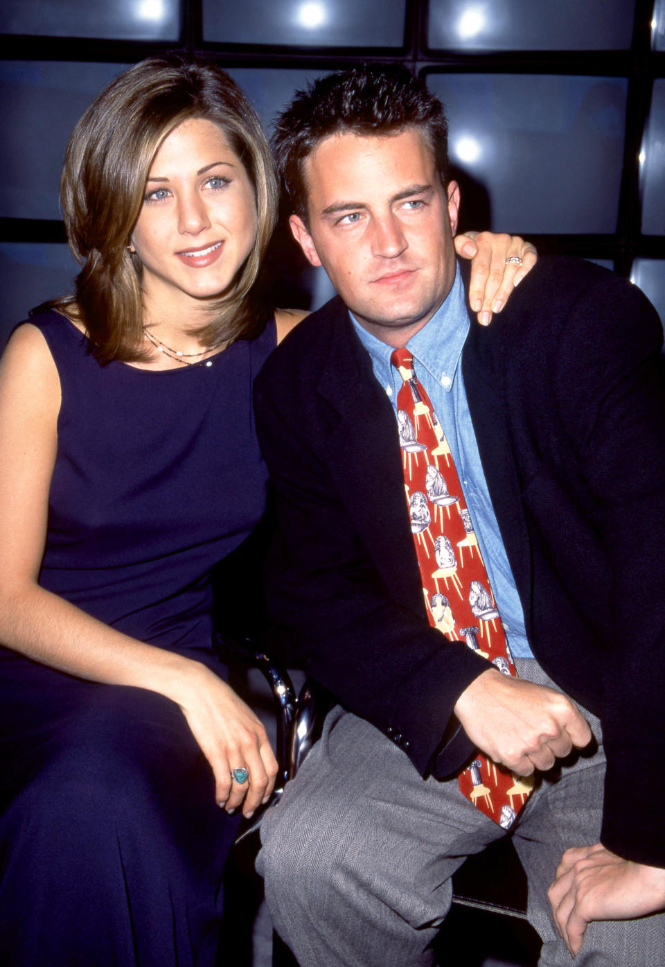 Jennifer Aniston and Matthew Perry attend the 1995 NBC Fall Preview circa 1995 at Lincoln Center in New York City. / Credit: Getty Images