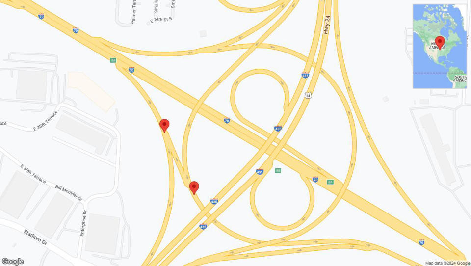 A detailed map that shows the affected road due to 'Enterprise Drive closed in Kansas City' on June 14th at 2:26 p.m.