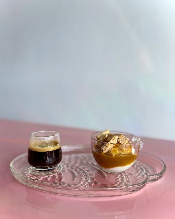 Green House Coffee + Affogato Bar's pumpkin spice affogato is a part of the coffee shop's fall seasonal menu. The Italian-based dessert is made with double vanilla ice cream, espresso, pumpkin sauce and pie crust pieces.