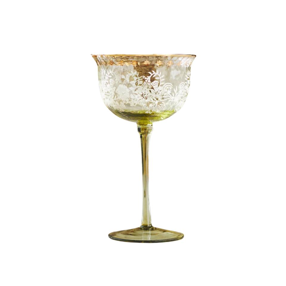 Green vintage wine glass