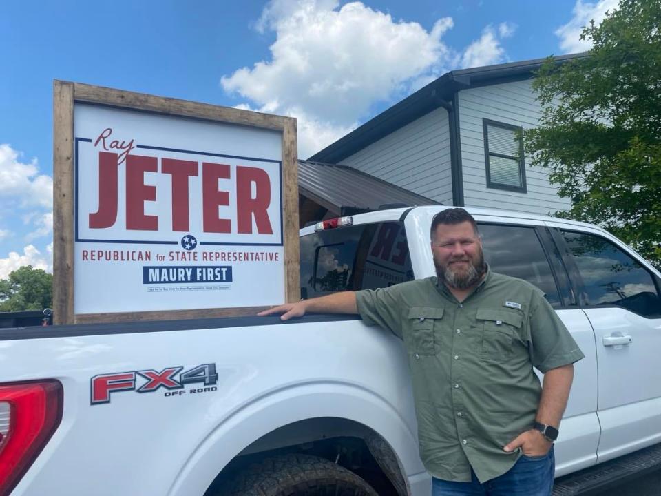 Republican primary candidate Ray Jeter, who is challenging Rep. Scott Cepicky, R-Culleoka, stands outside his office on June 3.