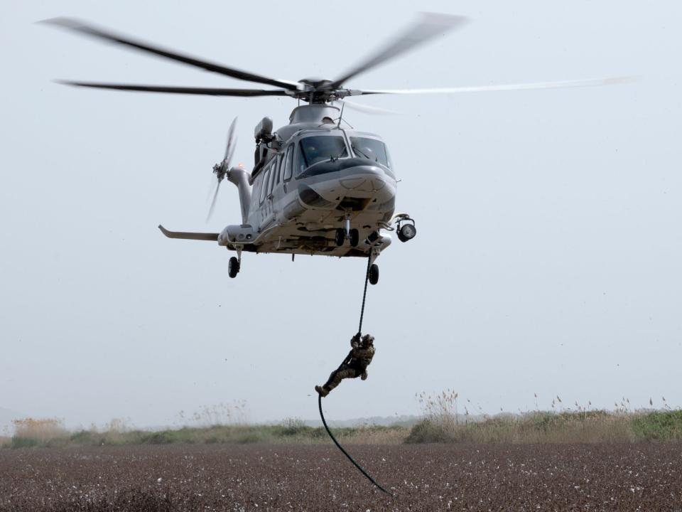 Greek pararescue helicopter repel