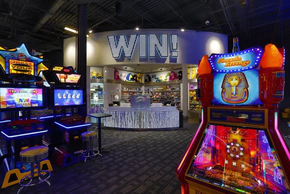 An empty Dave & Buster's video game arcade.