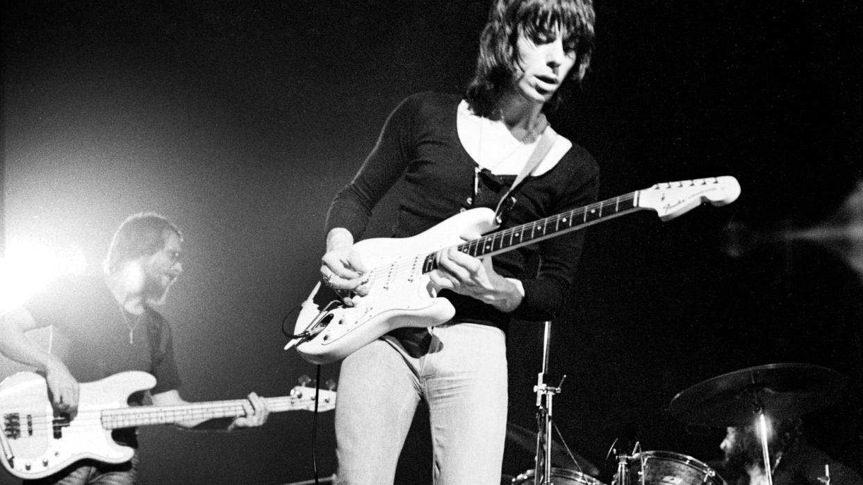  Jeff Beck and Tim Bogert (bass) perform live with The Jeff Beck Group (Beck, Bogert & Appice) in Amsterdam, Holland in September 1972 