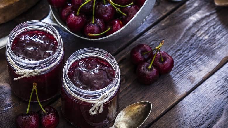 Jars of cherry jam