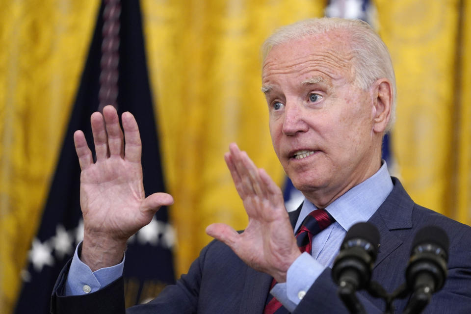 President Joe Biden speaks about the coronavirus pandemic in the East Room of the White House in Washington, Tuesday, Aug. 3, 2021. (AP Photo/Susan Walsh)