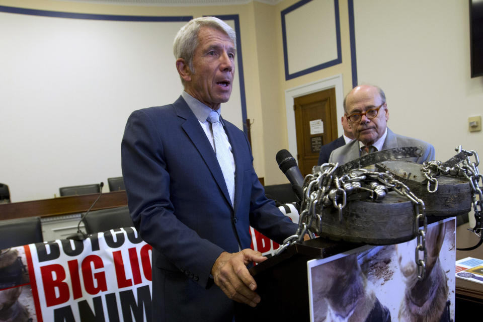 FILE - Rep. Kurt Schrader, D-Ore., speaks during a news conference in Washington, on July 24, 2019. Schrader lost the Democratic primary in Oregon's 5th U.S. House District to Jaime McLeod-Skinner. (AP Photo/Jose Luis Magana, File)