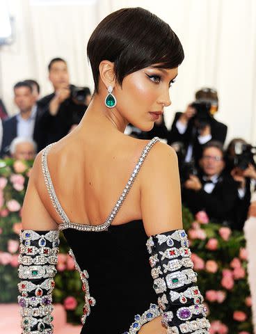 <p>Rabbani and Solimene Photography/WireImage</p> Bella Hadid at the 2019 Met Gala in N.Y.C.