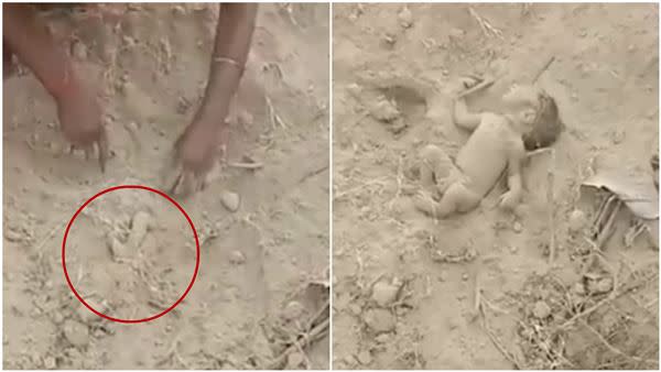 工人挖開土壤，竟發現男嬰還活著。（圖／翻攝自REPLAY TV YouTube）