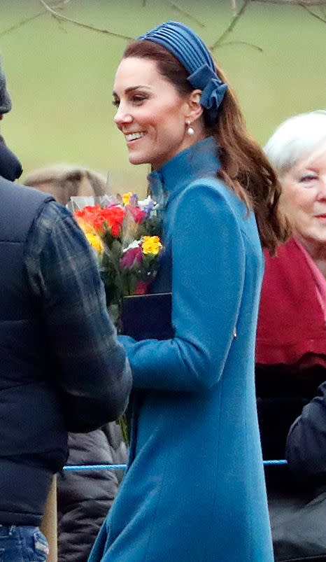 <p>Kate and William were spotted <a href="https://www.townandcountrymag.com/style/fashion-trends/a25763895/kate-middleton-blue-coat-church-queen-elizabeth-prince-william/" rel="nofollow noopener" target="_blank" data-ylk="slk:attending church at St Mary Magdalene with Queen Elizabeth;elm:context_link;itc:0;sec:content-canvas" class="link ">attending church at St Mary Magdalene with Queen Elizabeth</a>. Kate wore a Catherine Walker coat, navy heels, pearl earrings and a thick headband—an accessory <a href="https://www.townandcountrymag.com/society/tradition/a25845968/kate-middleton-hatband-trend/" rel="nofollow noopener" target="_blank" data-ylk="slk:she's been wearing a lot these days;elm:context_link;itc:0;sec:content-canvas" class="link ">she's been wearing a lot these days</a>.</p>