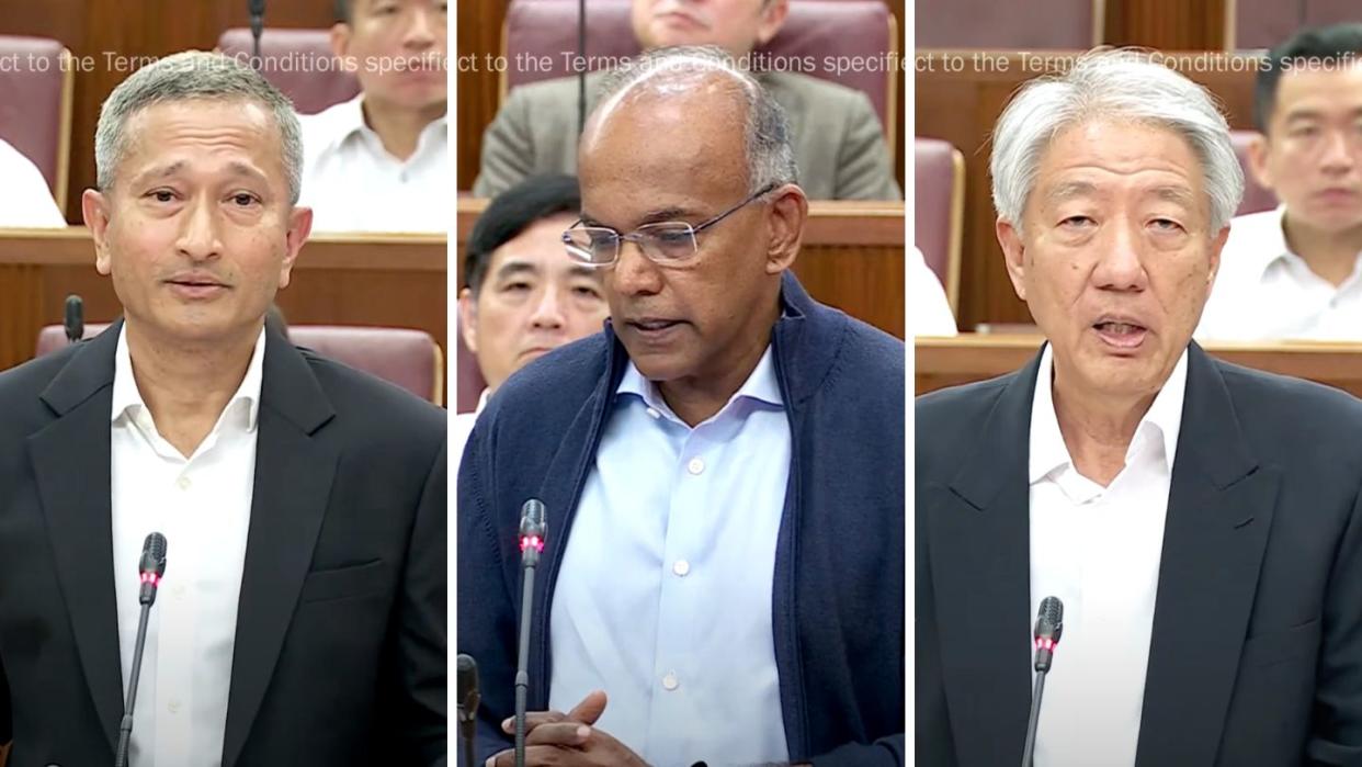 MPs engage in lengthy debate over ministers K. Shanmugam and Vivian Balakrishnan's rental of Ridout Road properties. (PHOTO: MCI/YouTubeScreengrab)