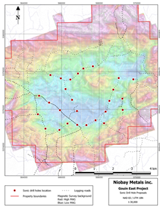 Drill hole location over magnetic survey