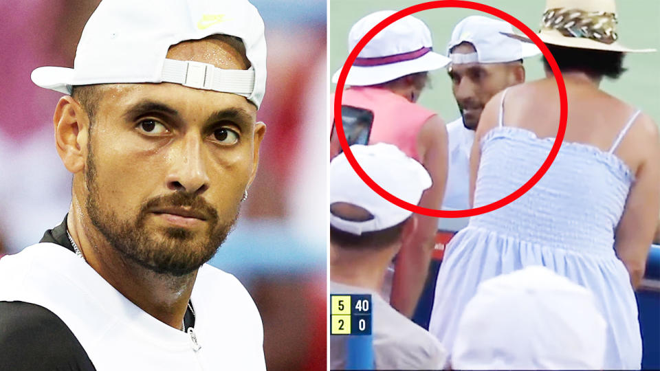 Nick Kyrgios, pictured here asking a fan where he should serve on match point.