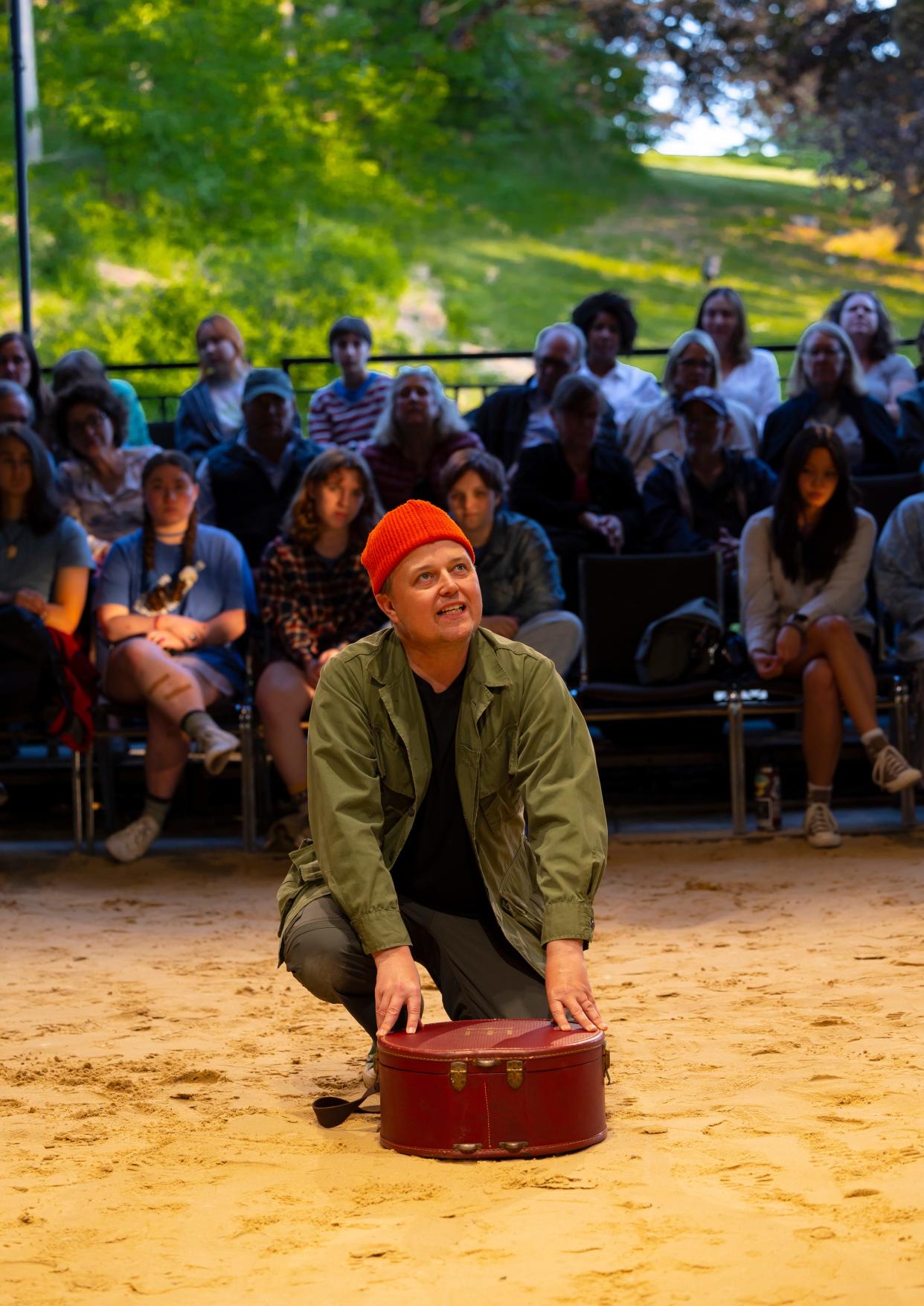 Sean McNall in Hudson Valley Shakespeare's 2023 production of "Henry V," directed by festival Artistic Director Davis McCallum.