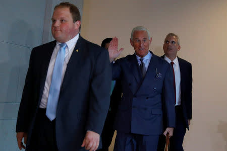 U.S. political consultant Roger Stone, a longtime ally of President Donald Trump, arrives for a closed House Intelligence Committee meeting on Russian interference in the 2016 election on Capitol Hill in Washington, U.S. September 26, 2017. REUTERS/Aaron P. Bernstein