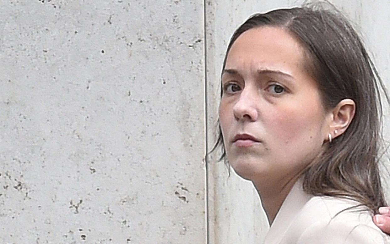 Rebecca Joynes on trial at Manchester Crown Court teacher leaving court after her first hearing