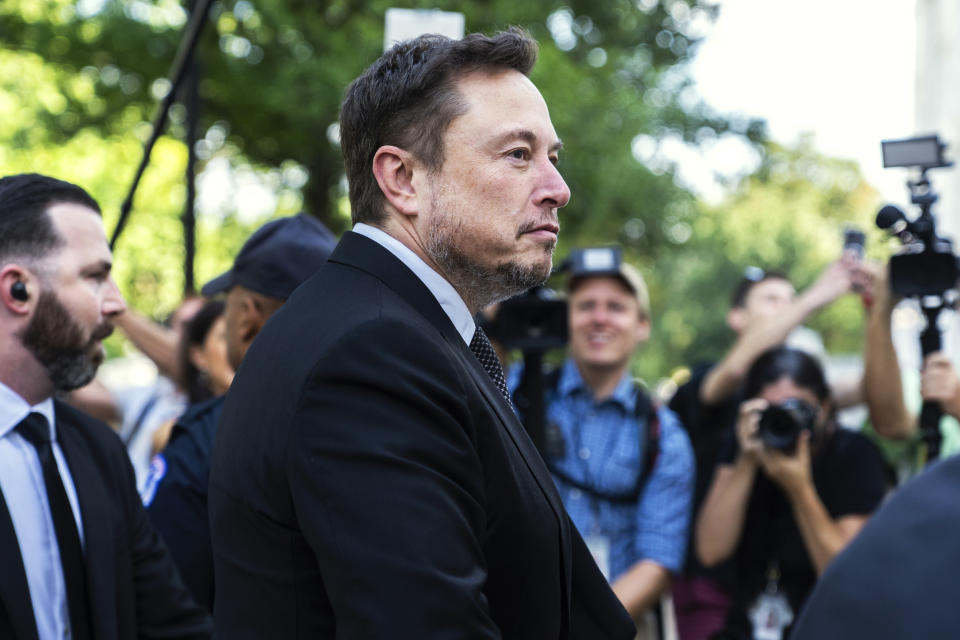 Elon Musk arrives for the Inaugural AI Insight Forum (Tom Williams / CQ Roll Call via AP)