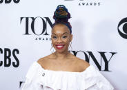 FILE - Camille A. Brown participates in the 73rd annual Tony Awards "Meet the Nominees" press day in New York on May 1, 2019. Brown is nominated for two Tony Awards, one for best direction of a play, and one for best choreography her work on "for colored girls who have considered suicide/when the rainbow is enuf." (Photo by Charles Sykes/Invision/AP, File)