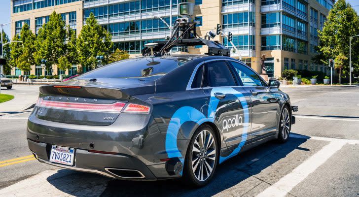 An Apollo self-driving car from Baidu drives around California.. BIDU stock