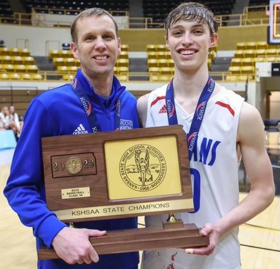 Andover boys basketball coach Martin Shetlar and his son, Eli, shared a special moment after winning the Class 5A state title together. It was the first championship in program history.