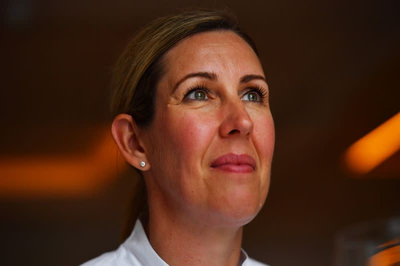 Britain's newest winner of three Michelin stars, Clare Smyth sits at her Core restaurant in London