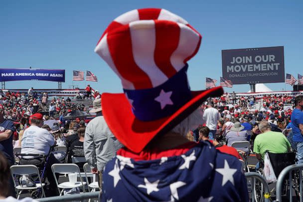 PHOTO: A supporter of former U.S. President Donald Trump wears a hat during his first campaign rally after announcing his candidacy for president in the 2024 election at an event in Waco, Texas, Mar. 25, 2023. (Go Nakamura/Reuters)