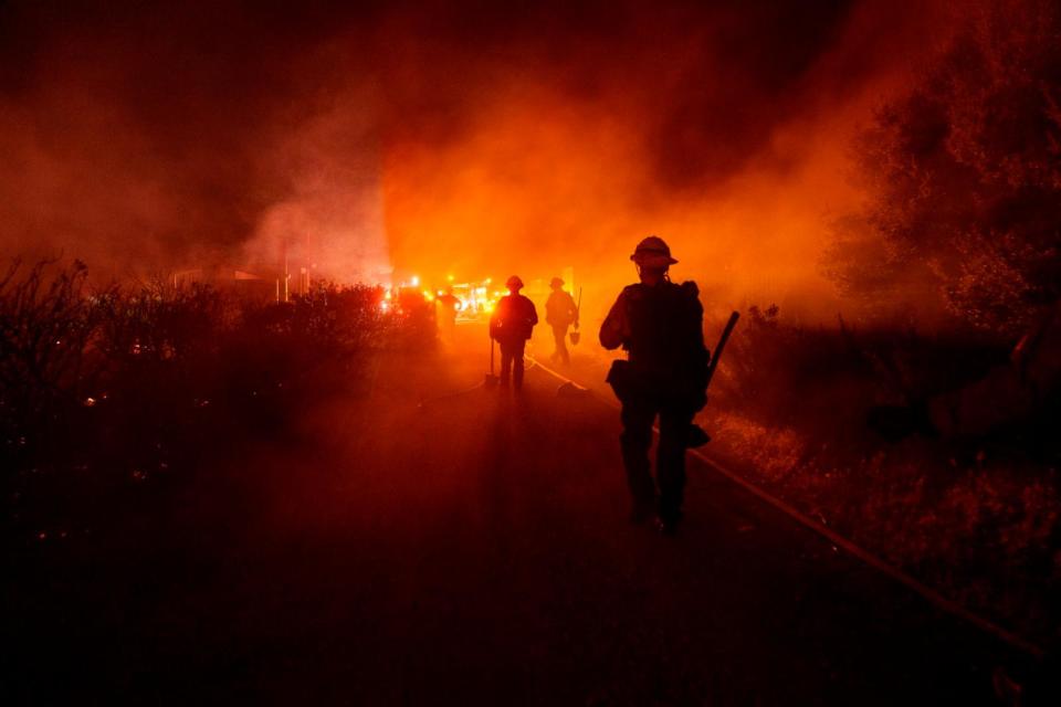 PHOTO: Firefighters work against the advancing Post Fire on June 16, 2024, in Gorman, Calif.  (Eric Thayer/AP)