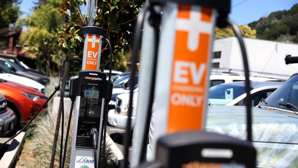 PHOTO: A view of a Charge Point EV charging station, July 28, 2023, in San Anselmo, Calif. (Justin Sullivan/Getty Images)