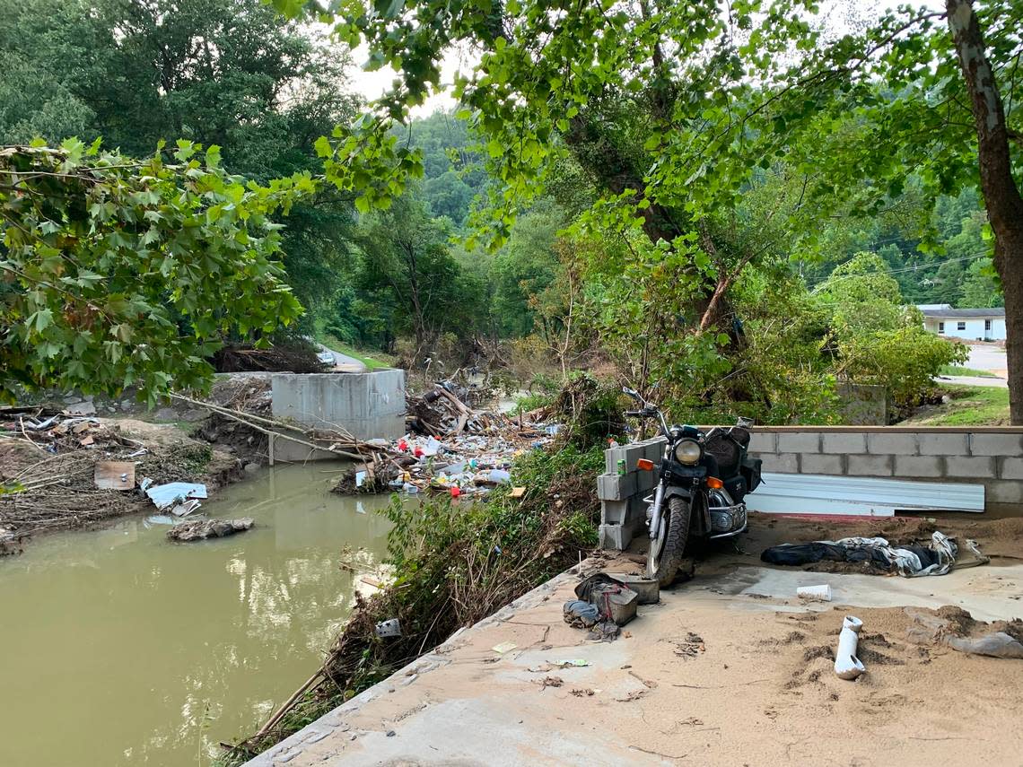 Debris piled up along a bend in Troublesome Creek past Fisty earlier this month.