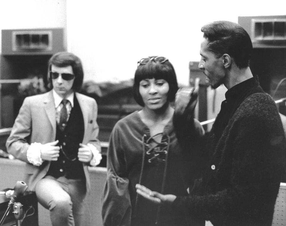 Spector stands behind Ike and Tina Turner at Gold Star Studios in Los Angeles in 1966. (Photo: Ray Avery via Getty Images)