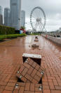 <p>Pavement on the waterfront in Central Hong Kong are displaced as Typhoon Hato hits land in Hong Kong causing a signal 10 Tropical cyclone on Aug. 23, 2017. (Photo: Jayne Russell via ZUMA Wire) </p>