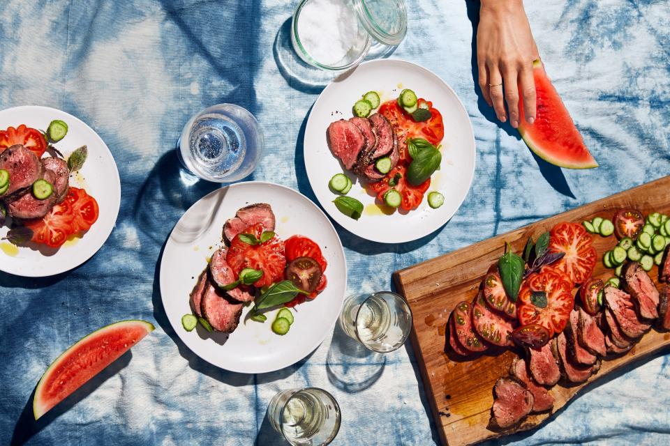 Cold Beef Tenderloin with Tomatoes and Cucumbers