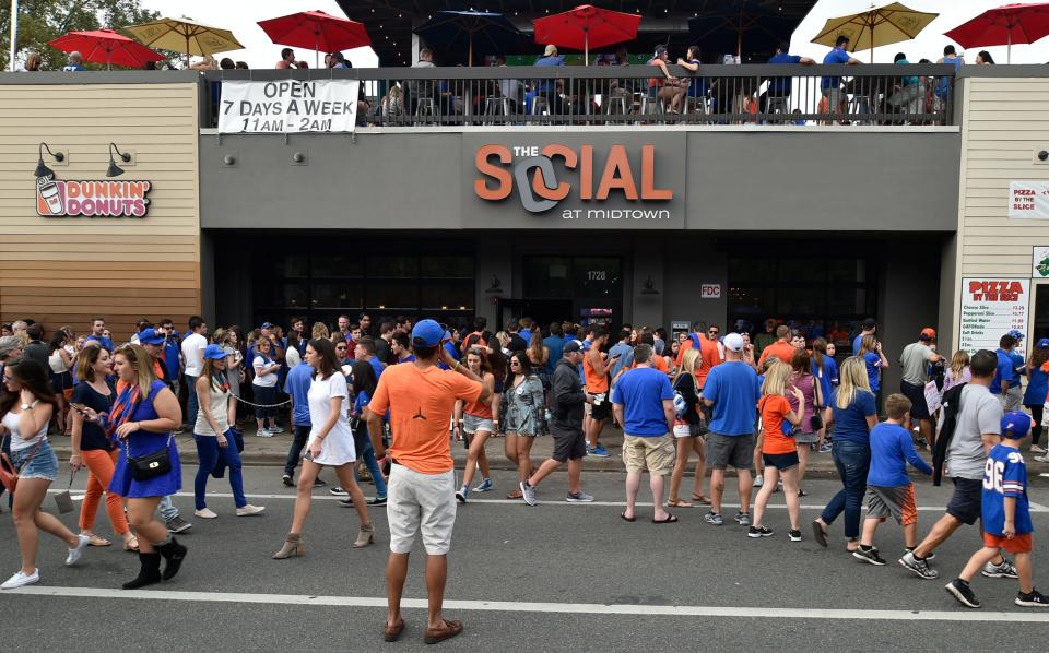 When it's game day at the "The Swamp" in Gainesville, more 91,000 Gator fans fill Ben Hill Griffin Stadium and the surrounding businesses such as The Social at Midtown, which includes two rooftop bars overlooking the stadium and University of Florida campus.