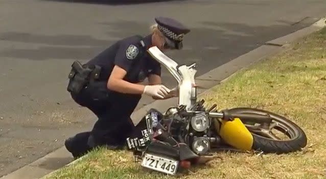 A motorbike was ripped in half after hitting a tree in Woodville West in Adelaide. Source: 7 News