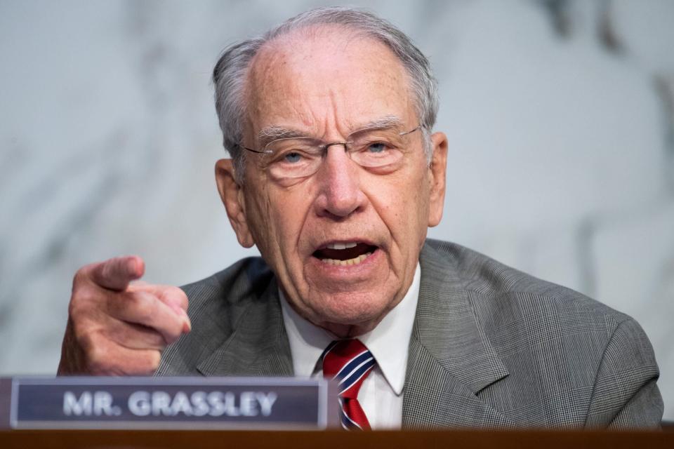 Sen. Chuck Grassley, R-Iowa, questions Supreme Court justice nominee Amy Coney Barrett on the second day of her Senate Judiciary Committee confirmation hearing in Hart Senate Office Building on October 13, 2020 in Washington