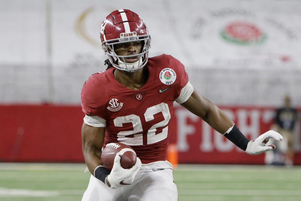 Alabama running back Najee Harris will be one of the more talented backs at the Senior Bowl in years. (AP Photo/Michael Ainsworth)