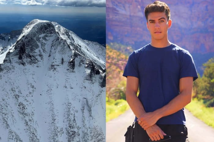 Missing climber Lucas Macaj and a view of Longs Peak; (photos/NPS)