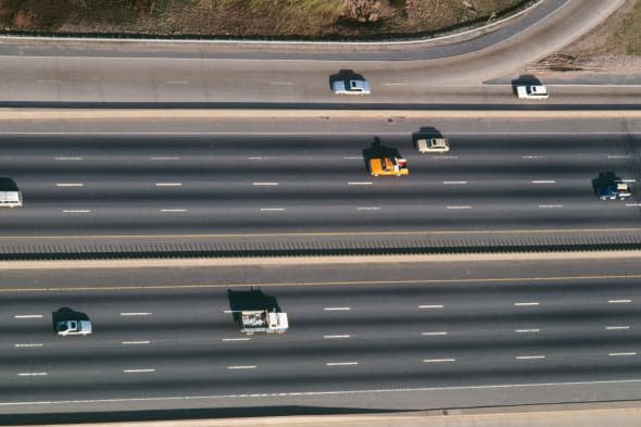 Shot from above Interstate surrounding Washington , DC