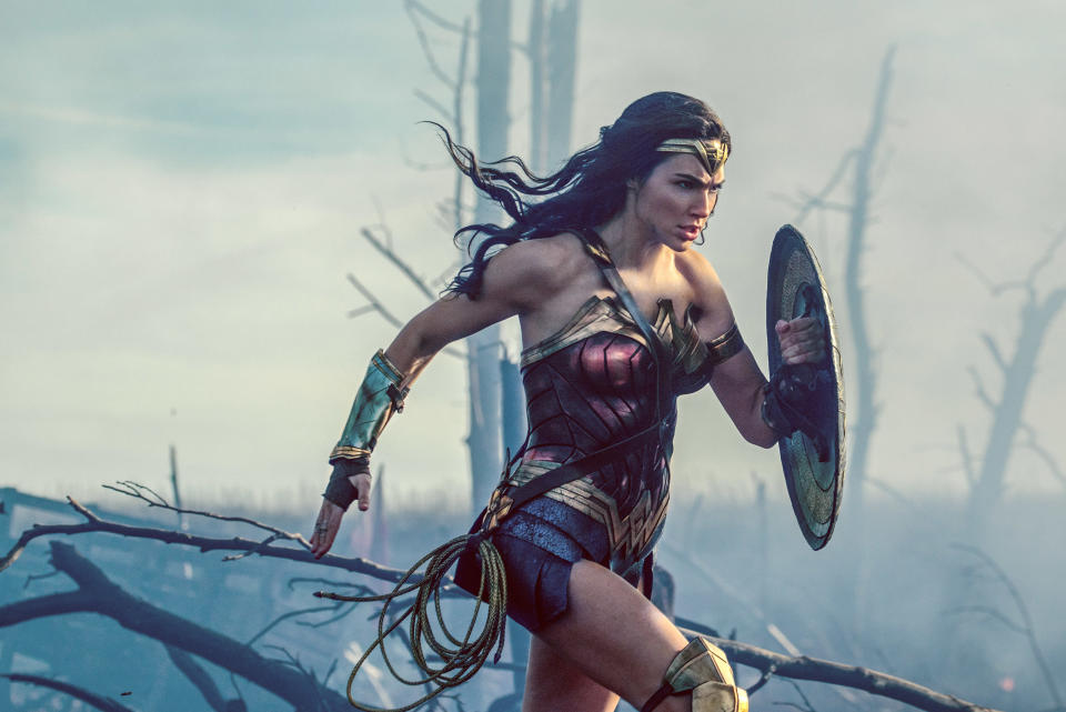 Gal Gadot rocks her Wonder Woman costume that features&nbsp;an emblem of an eagle, which is, you know, a major symbol for the United States. (Photo: Clay Enos/ TM   DC Comics)