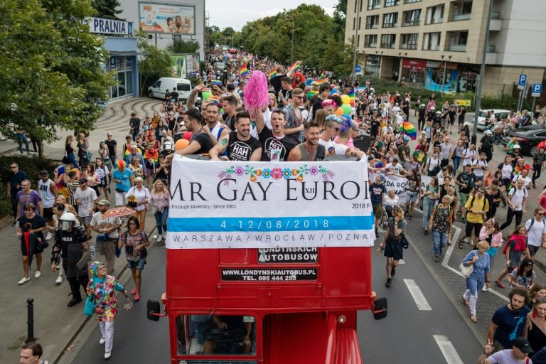 A gay pride parade was held to coincide with this year's edition of Mr Gay Europe in Poland and notably drew a couple of hundred protesters