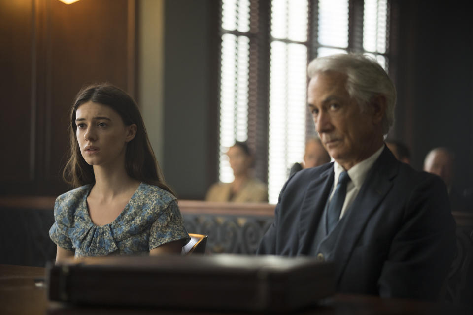 This image released by Sony Pictures shows Daisy Edgar-Jones, left, and David Strathairn in a scene from "Where the Crawdads Sing." (Michele K. Short/Sony Pictures via AP)