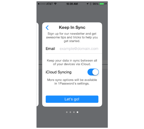 1Password Keep In Sync screen