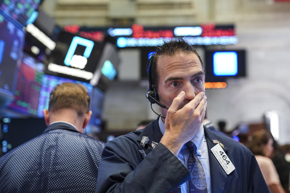 NEW YORK, NY - OCTOBER 02: Traders and financial professionals work on the floor of the New York Stock Exchange (NYSE) at the closing bell on October 2, 2019 in New York City.  The Dow Jones Industrial Average has dropped over 800 points in the first two days of trading in October. The drop comes after reports showed slowing in September for both manufacturing and hiring. (Photo by Drew Angerer/Getty Images)