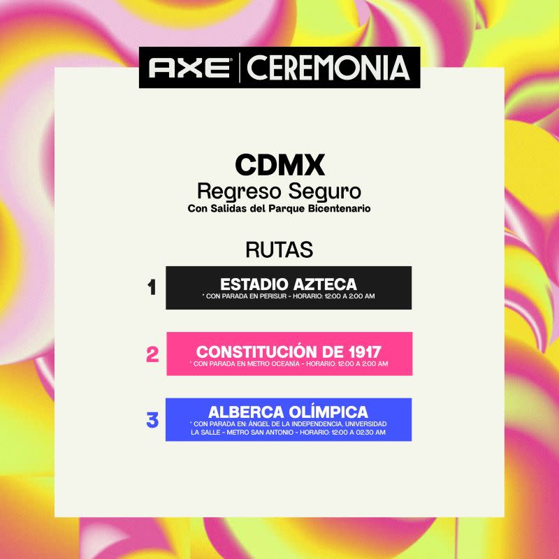 Rutas del regreso seguro del AXE Ceremonia en colaboración con RTP en la CDMX