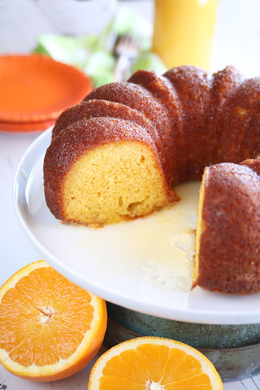 <p>Southern Bite</p><p>This amazingly delicious cake starts with a simple box cake mix, but is transformed into something that I can only describe as a big ol’ bite of sunshine!</p><p><strong>Get the recipe: <a href="https://southernbite.com/orange-juice-cake/" rel="nofollow noopener" target="_blank" data-ylk="slk:Orange Juice Cake;elm:context_link;itc:0;sec:content-canvas" class="link rapid-noclick-resp">Orange Juice Cake</a></strong></p>